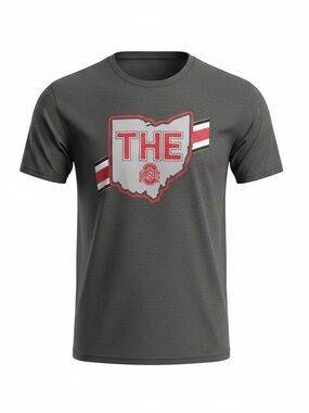 Varsity Gray Short Sleeve Tee with Red and White 'THE'  OHIO STATE